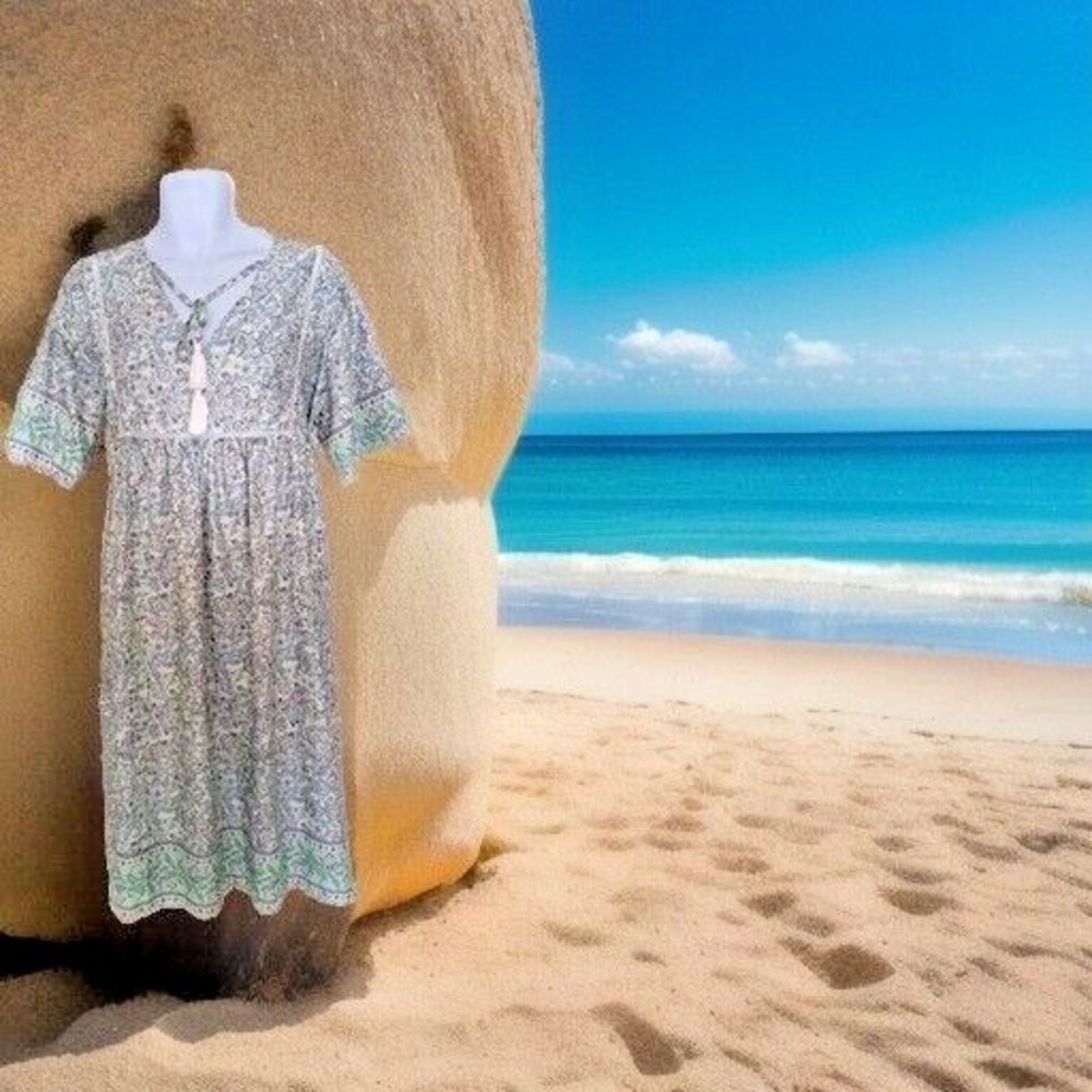 Women's Dress 3XL Green/ Lavender Floral Shift Boho Festival‎ Beachy Misslook
